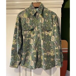 Vintage Bushlan Canvas Camo Shirt Men L Long Sleeve Button Down Hunting Outdoor